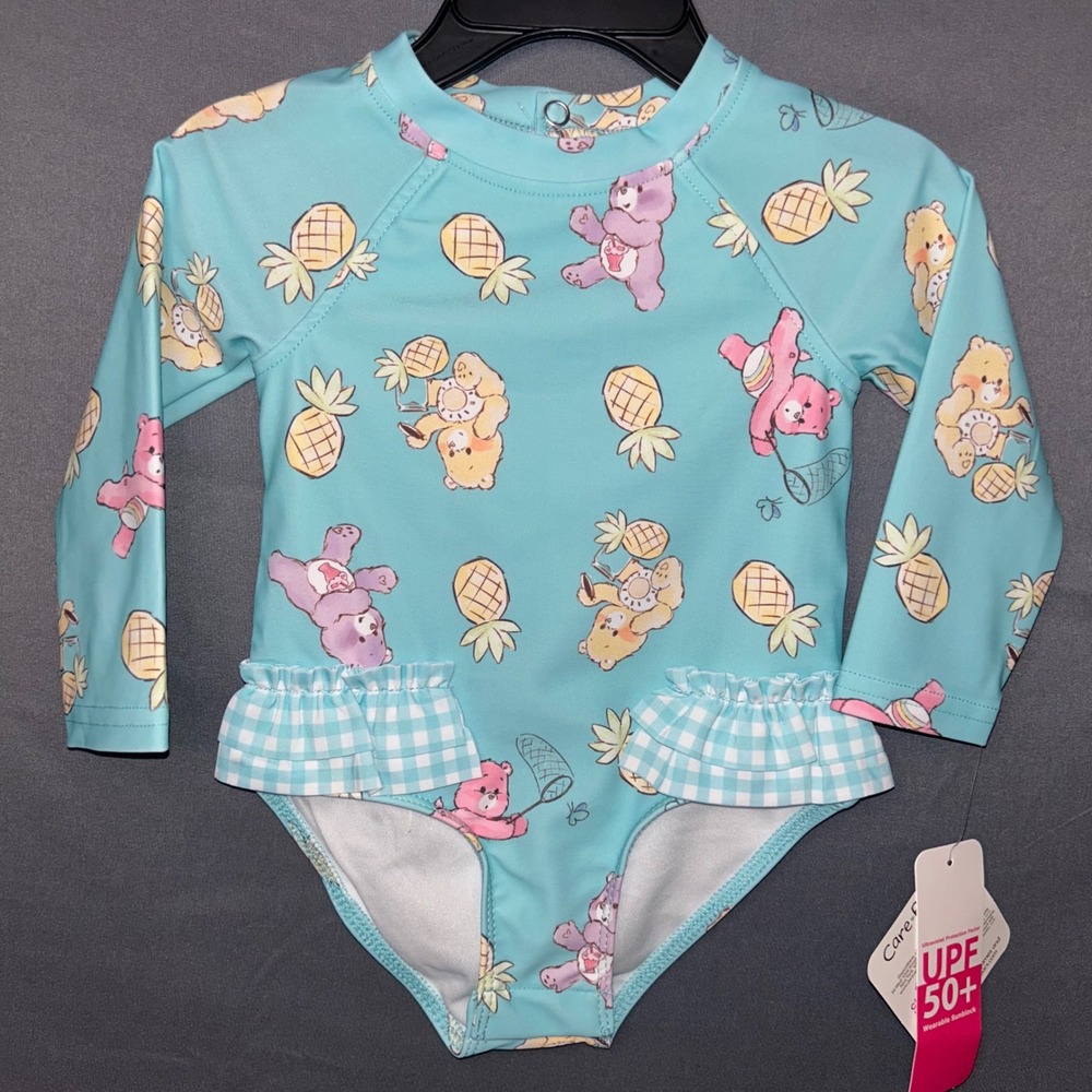 Care Bears Swimsuit‎ Aqua Pineapple Long Sleeve One Piece UPF 50+ 3-6M Baby NWT